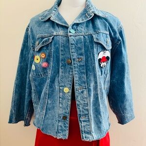 Denim Vintage Micky Mouse Jacket with Colorful Buttons, reworked. Size Large